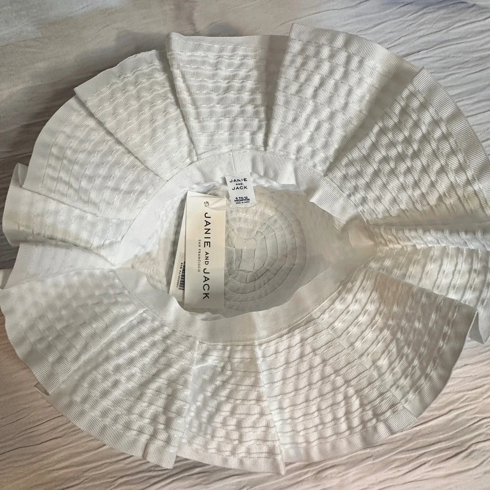 Janie and Jack White Textured Sun Hat with Bow